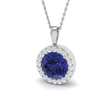Luxury Tanzanite Pendant | Lab-Grown & Natural Diamond Halo Necklace