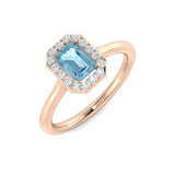Rose Gold Emerald Cut Aquamarine Halo Ring with Diamonds