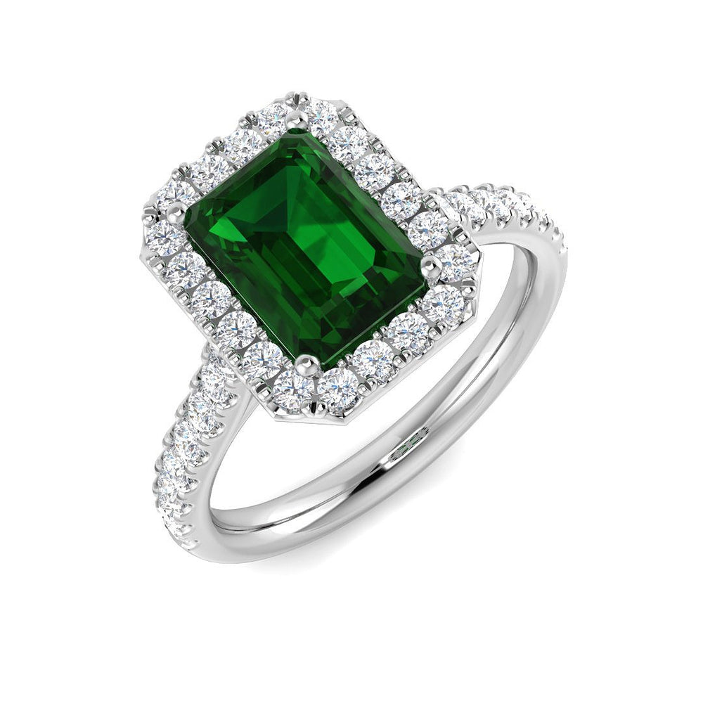 Solitaire Emerald Ring with Diamond Halo