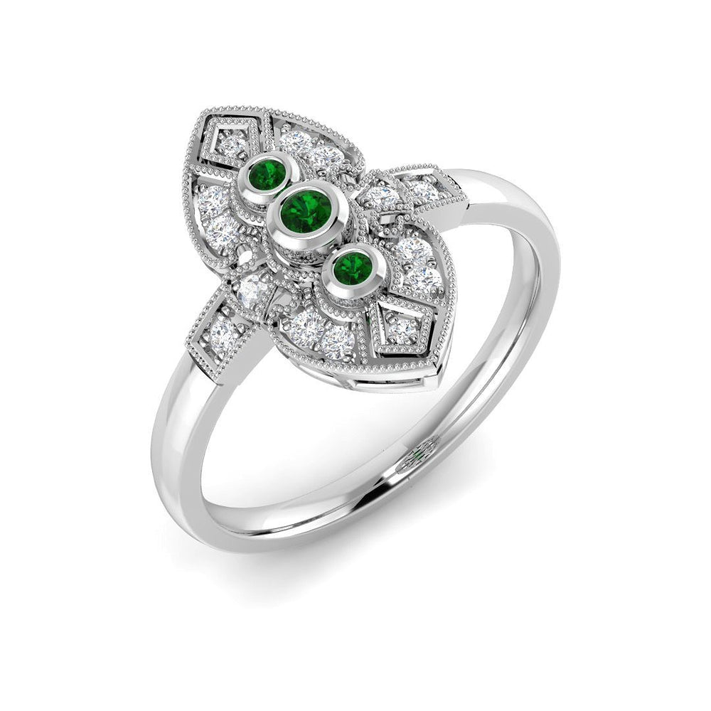 Emerald Trio Ring with Diamond Detail