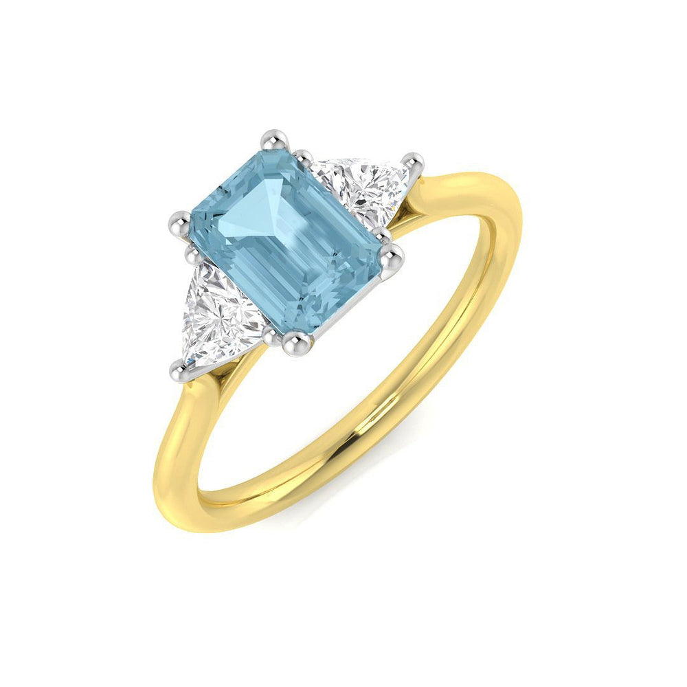Luxury Emerald Cut Aquamarine Three Stone Ring