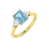 Luxury Emerald Cut Aquamarine Three Stone Ring