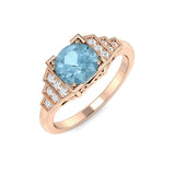 Round Cut Aquamarine Ring with Pavé Diamond Side Accents in White Gold