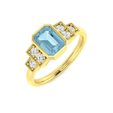Vintage Emerald Cut Aquamarine Ring with Diamond Side Stones