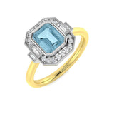 Yellow Gold Emerald Cut Aquamarine Ring with Diamonds