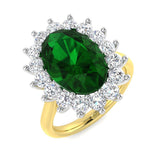 Oval Green Emerald Engagement Ring with Diamond Halo