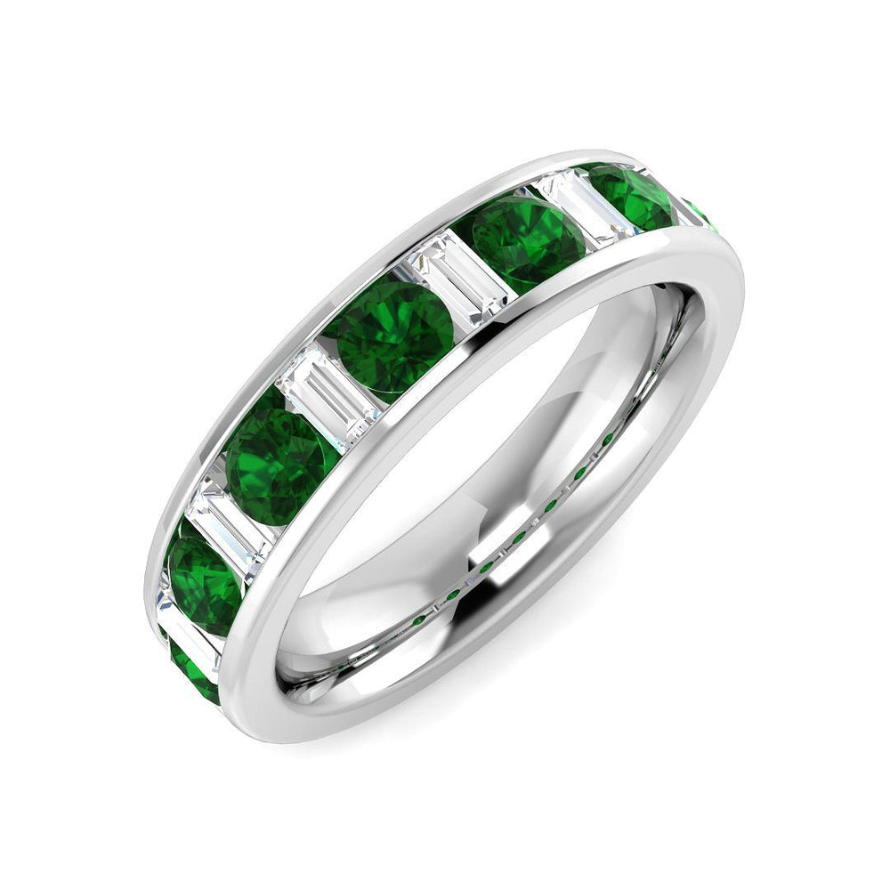 Round Cut Emerald Half Eternity Ring with Baguette Diamonds