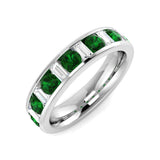 Round Cut Emerald Half Eternity Ring with Baguette Diamonds
