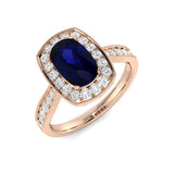 Vintage Oval Blue Sapphire Halo Diamond Engagement Ring - UK Made