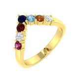 Wishbone V Cut Gemstone Ring with Diamond in Yellow Gold