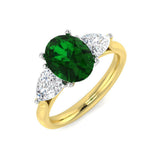 Oval Green Emerald Ring Three Stone
