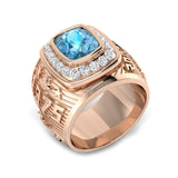 Cushion Cut Blue Topaz Ring with Pave Diamonds in Platinum