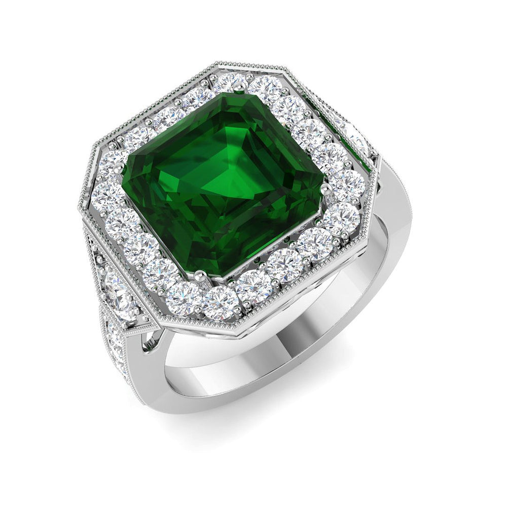 green emerald halo ring