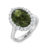 Oval Green Tourmaline Ring with Round Halo Diamonds | Lab & Natural