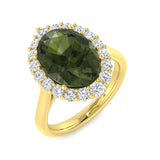 Oval Green Tourmaline Ring with Round Halo Diamonds | Lab & Natural