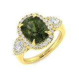 Green Tourmaline Ring with Diamond Halo | UK Hallmarked