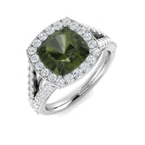 Cushion Green Tourmaline Halo Ring | 4ct | Lab & Natural Diamonds