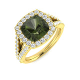 Cushion Green Tourmaline Halo Ring | 4ct | Lab & Natural Diamonds