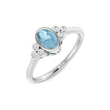 Diamond Aquamarine Ring with Natural Round Side Stones