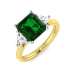 Square Cut Emerald Three Stone Ring