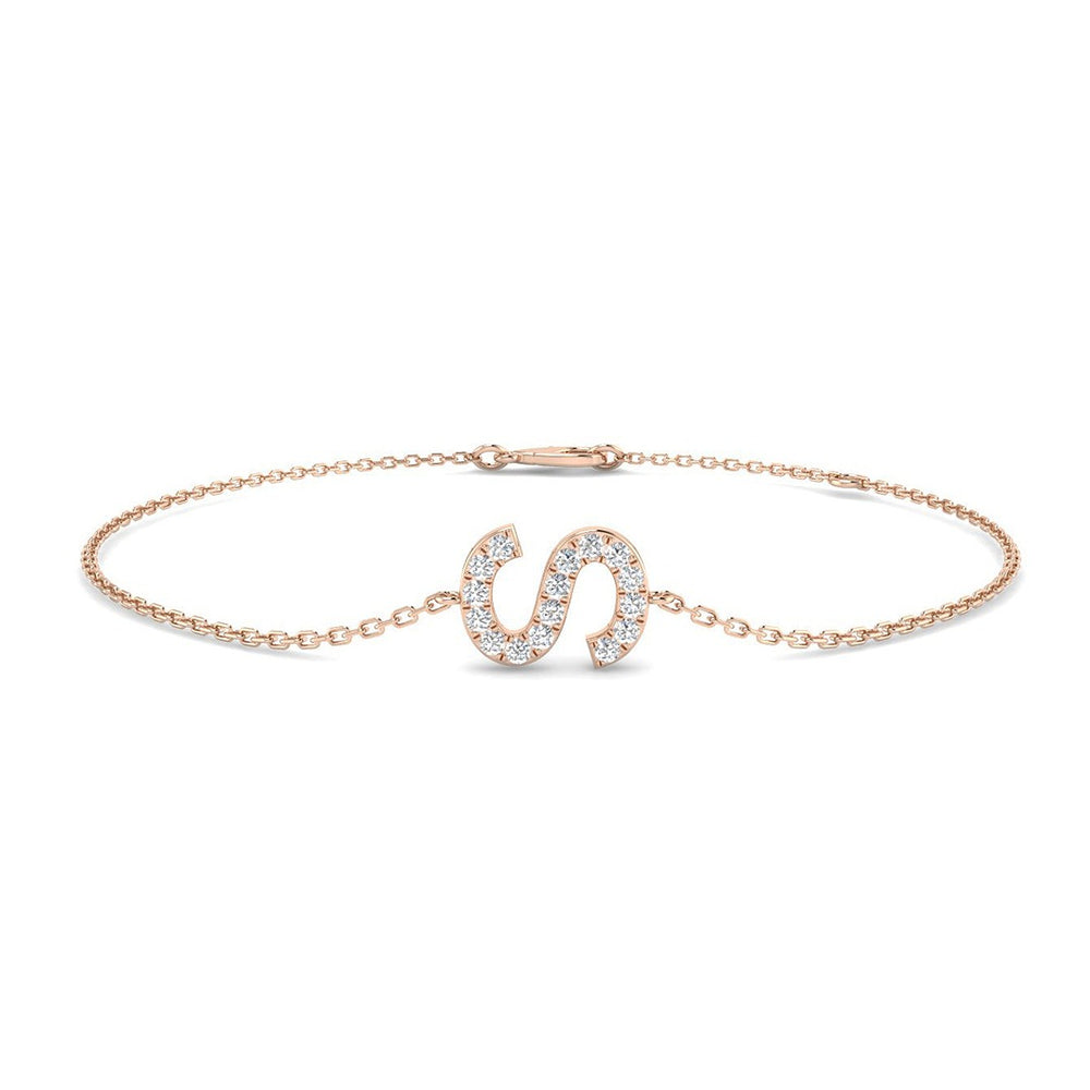 9K Solid Gold Initial S Lab Diamond Bracelet
