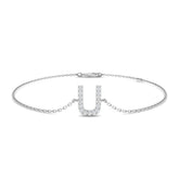 18K Yellow Gold Natural Diamond Alphabet U Bracelet