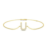 Pavé Set Round Diamond Letter U Chain Bracelet