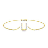Pavé Set Round Diamond Letter U Chain Bracelet
