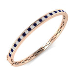 9K Yellow Gold Blue Sapphire and Natural Diamond Channel Set Gemstone Bangle