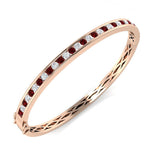 Platinum Natural Round Cut and Ruby Channel Set Eternity Bangle with Hinged Box Clasp