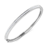 9K White Gold Natural Princess Cut Channel Set Diamond Bangle in Channel Set with Hinged Lock