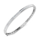 9K White Gold Natural Princess Cut Channel Set Diamond Bangle in Channel Set with Hinged Lock