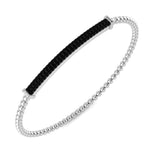 18K White Gold Natural Round Cut Black Diamond Pave Set Beaded Fancy Bangle