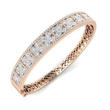 Premium Platinum Natural Diamond Round Cut Half Eternity Bangle with Hinged Box Lock