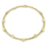 Natural Diamond Bracelet, Bezel Set Diamond Bracelet, Double Chain Bracelet, Diamond Station Bracelet