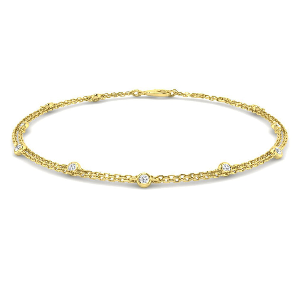 Natural Diamond Bracelet, Bezel Set Diamond Bracelet, Double Chain Bracelet, Diamond Station Bracelet