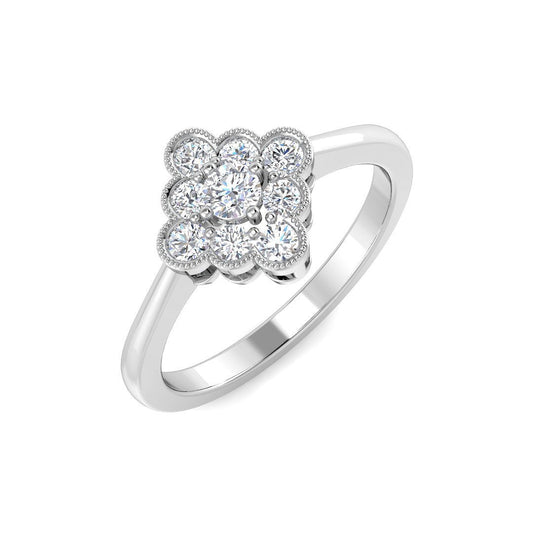 Milgrain Cluster Diamond Ring 0.33ct Vintage Floral UK Hallmarked