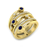 Diamond Blue Sapphire Bubble Ring | Multi Row Pave Designer Ring | Fine Jewellery