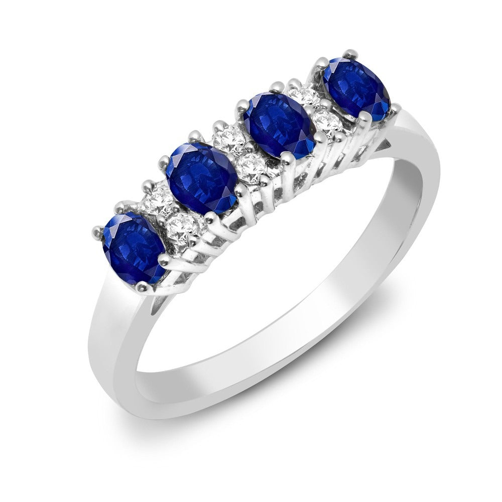 9K Gold Half Eternity Gemstone Ring with Oval Cut Multi-Color Gemstones & Diamonds