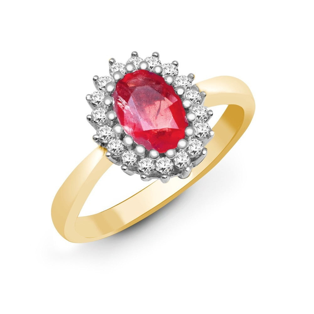 9K Solid Gold Halo Ring with Natural Diamond and Gemstone Cluster Solitaire