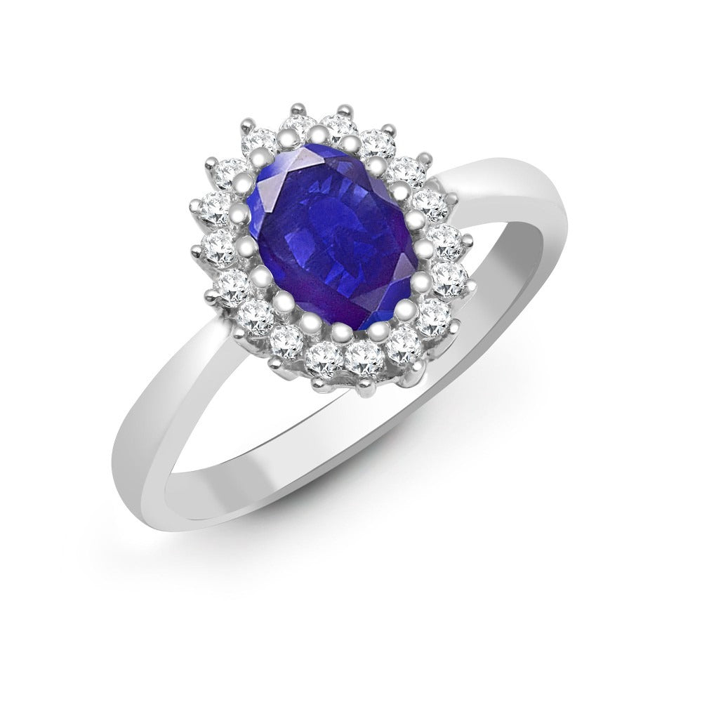 9K Solid Gold Halo Ring with Natural Diamond and Gemstone Cluster Solitaire