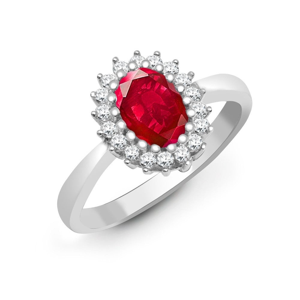 9K Solid Gold Halo Ring with Natural Diamond and Gemstone Cluster Solitaire
