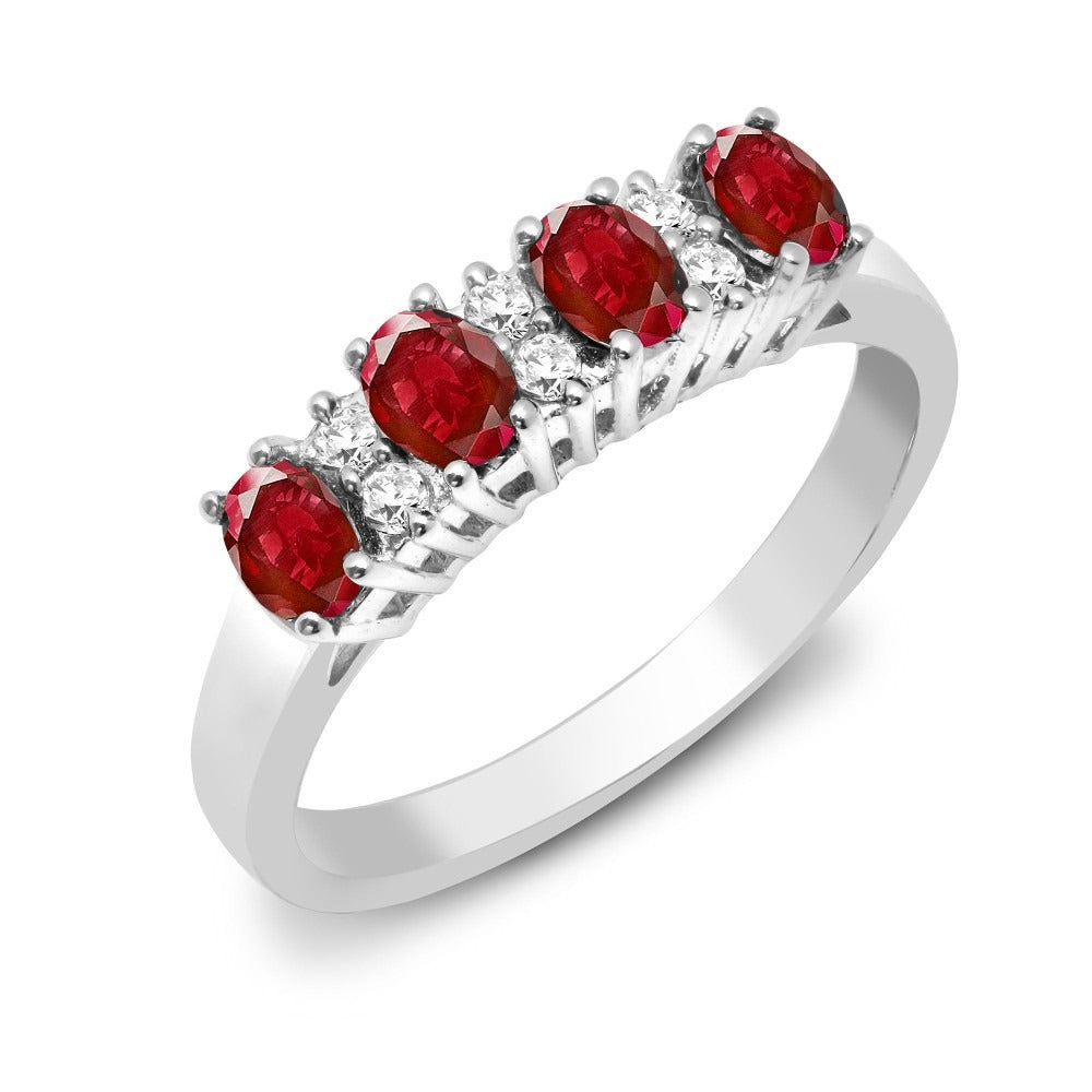 9K Gold Half Eternity Gemstone Ring with Oval Cut Multi-Color Gemstones & Diamonds