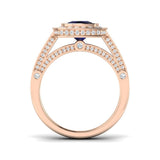Vintage Cushion Cut Blue Sapphire Halo Ring with Split Shank Diamond Band