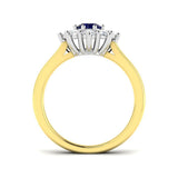 blue sapphire halo cluster ring two tone band