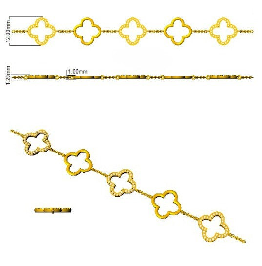 Clover motif gold bracelet, Floral diamond chain bracelet