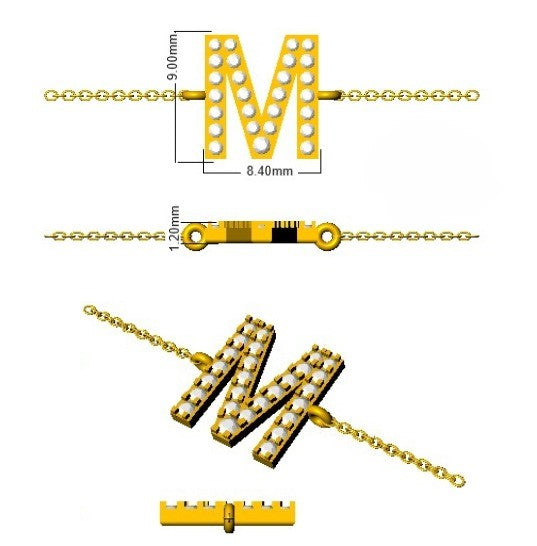 Sustainable Lab Grown Diamond Bracelet, Gift For Her Platinum Diamond Bracelet, Sparkling Initial M Diamond Jewellery