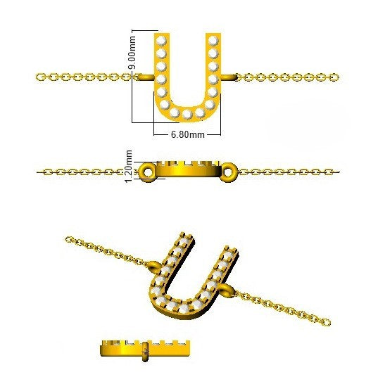 Close Up Natural Diamond Alphabet U Jewellery