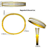 9K Yellow Gold Natural Baguette and Round Cut Diamond Half Channel Pave Set Bangle