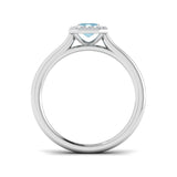 Side profile of Emerald Cut Aquamarine Halo Ring